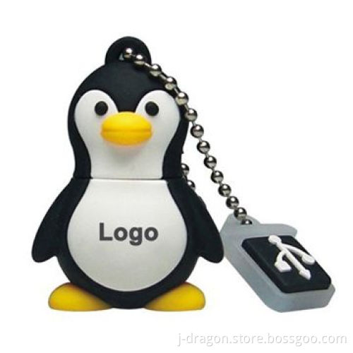 Cartoon Penguin USB Flash Drive with PVC Material, CE-/RoHS-approved, Customized Logos Welcomed